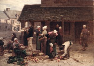 Der Marktplatz von Ploudalmezeau, Bretagne, 1877